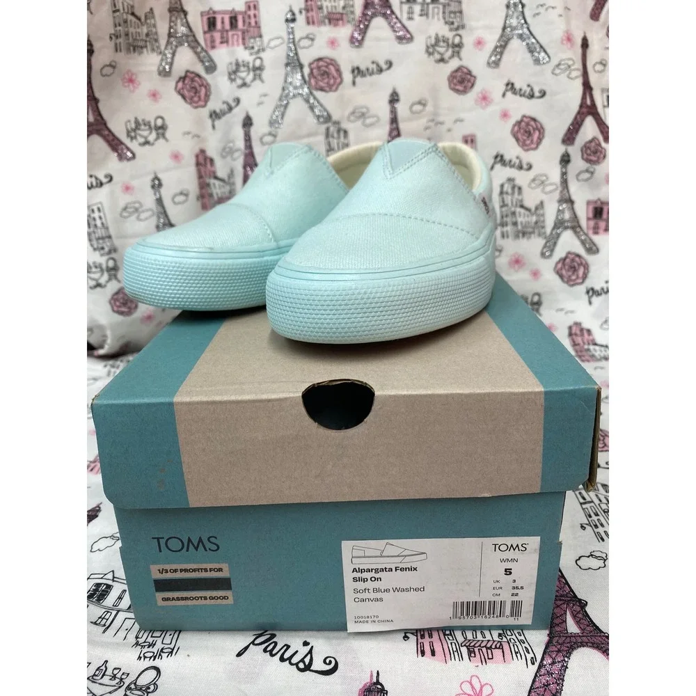 TOMS Alpargata Fenix Slip On Soft Blue Washed Canvas Sneakers Womens 5 10018170